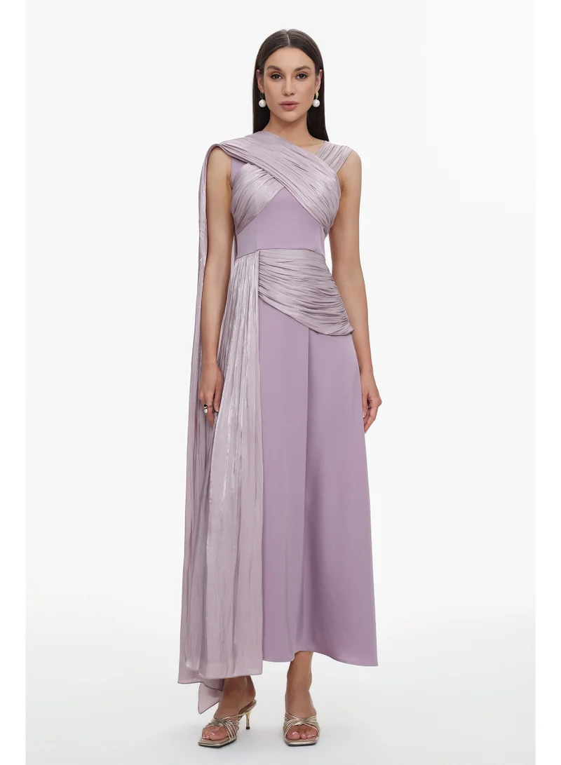 Rebekah Elegant Flowy Sleeveless Pleated Drape Maxi Dress